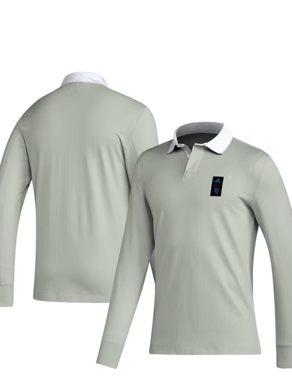 adidas Men’s Long-Sleeve Polo in Light Sage with White Collar
